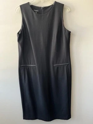 Talbots Petite 14P NWT Womens Black Faux Leather Trim Sleeveless Sheath Dress - Image 1 of 4