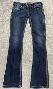 Pantalones de mezclilla elásticos azules oscuros plateados Tuesday ajustados Bootcut para mujer 26x33 - Imagen 1 de 11
