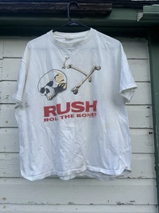VTG RUSH Roll The Bones Tour Sportswear Single Stitch 1991 Tshirt White XL Skull - Picture 1 of 6