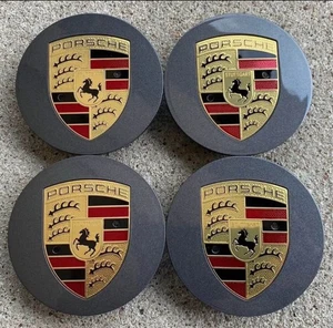 4 Genuine Wheel Centre Caps Titanium Porsche 911 Boxster Cayman 9P1601149A OC6 - Picture 1 of 3