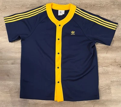 Adidas Jersey Mens XL Blue Yellow Stripes Short Sleeve Trefoil - Image 1 of 4