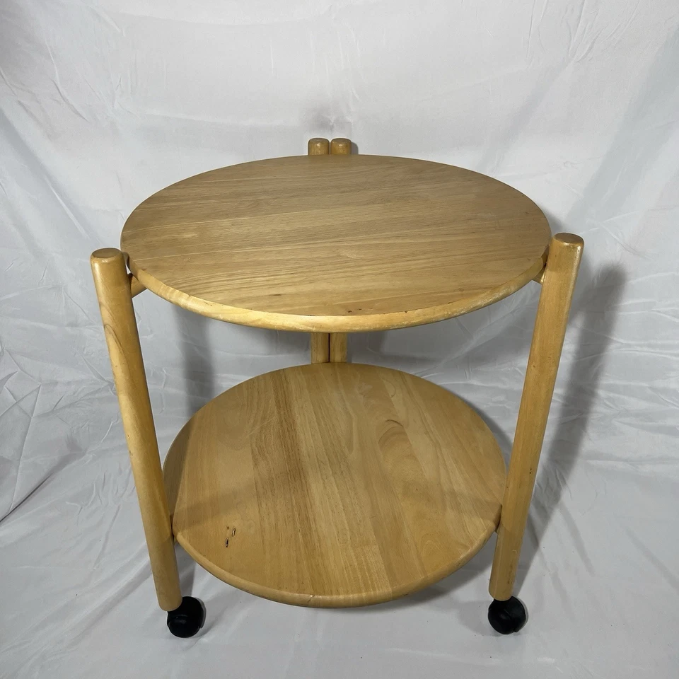 Folding Food Drinks Trolley Table With Lazy Susan Jens Quistgaard Style Two Tier - Image 1 of 4