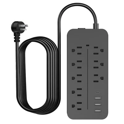 12in1 Power Strip Surge Protector 8 AC Outlets 3 USB Ports Type C Port 4ft Cord - Image 1 of 4