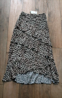 NEW&TAGS RIVER ISLAND animal print ruffle maxi skirt SIZE 8 tiered lined hi low - Image 1 of 4
