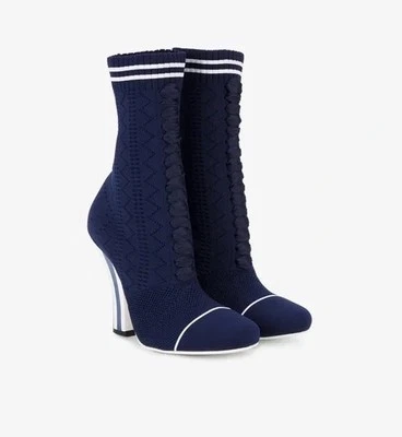 Botines Fendi Rockoko azul marino/crema tejido para mujer talla 6,5/UE 37  Foto 1 de 4