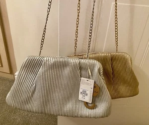 NEW Silver And Gold Clutch Bags With Detachable Chain Straps - Picture 1 of 8