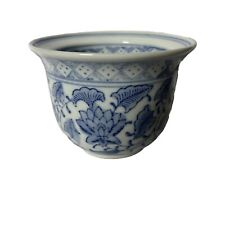 Vintage Chinese Oriental Blue And White Lotus Plant Pot