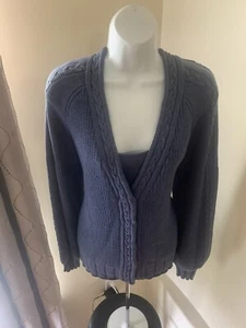 Gianni Bini Crop Top & Cardigan Sweater 2 PIECE SET Blue Wool Blend, Size Large - Picture 1 of 23
