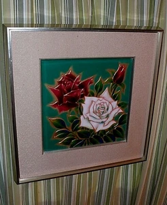 Framed ENAMEL on COPPER Dōtai Shippō / ANDO Cloisonne Company Japanese ' ROSES ' - Picture 1 of 6
