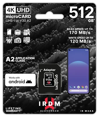 Speicherkarte 512GB SDXC  micro SD Card 4k UHS-I U3 V30 A2 Drohnen Video 170MB/s - Bild 1 von 2