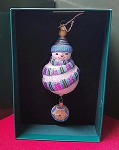REED & BARTON EUROPEAN GLASS ORNAMENT SNOWMAN AND SNOWFLAKE W/ SWAROVSKI CRYSTAL - Picture 1 of 4