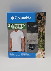 3 Pk COLUMBIA Mens L Navy Black Gray Cotton Logo Crew Neck Short Sleeve T Shirts - Picture 1 of 3
