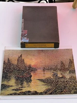 VINTAGE WOOD JIGSAW PUZZLE FISHERMANS HAVEN GEORGES MARONIEZ FRENCH ARTIST BOATS - Image 1 of 4