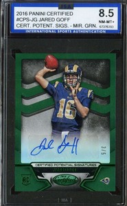 2016 CERTIFIED POTENTIAL MIRROR GREEN SIGNATURES JARED GOFF AUTO /5 ISA 8.5 RAMS