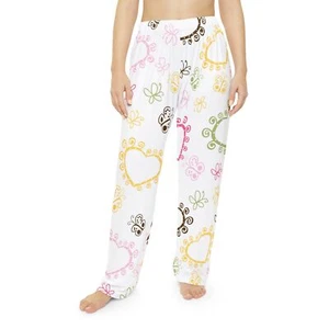Heart Print Pajama Pants for Women - Girly Hearts Sleepwear, Comfy Lounge Pants, - Picture 1 of 49