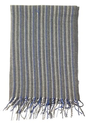 $70 John Ashford Unisex Men Gray Blue Striped Warm Winter Acrylic Muffler Scarf - Image 1 of 2