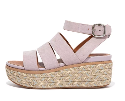 SANDALIAS FITFLOP LILA ELOISE ALPARGATA GAMUZA CORREA AL TOBILLO PLATAFORMA CUÑA TALLA 11 Foto 1 de 4