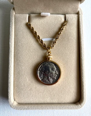 Collar de cadena de acero chapado en oro de 14 quilates Buffalo 1935 20 en 3 m en joyero Foto 1 de 4