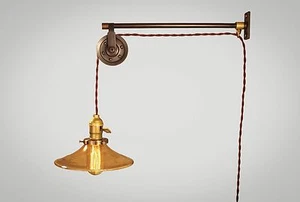 Vintage Industrial Pulley Light - Wall Sconce Lamp Steampunk Kitchen Reading - Picture 1 of 5