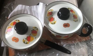Brand new retro pattern enamel pot, both hands and one hand set, made in Japan - Picture 1 of 7