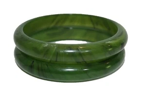 Vintage Green Black Swirl Marble Bangle Bracelets Acrylic Lot of 2 - Picture 1 of 3