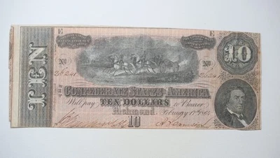 Billete de 10 dólares de los Estados Confederados de América de la CSA/N27 Foto 1 de 2