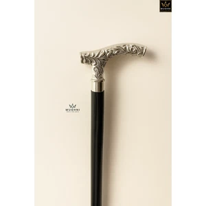 Walking Cane Brass Derby Handle Chrome Finish Black Wood Shaft Decorative Stick - Picture 1 of 12