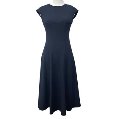 Vestido Tommy Hilfiger Azul Marino Midi Calce y Acampanado Manga Corta Elastizado Para Mujer Talla 2 Foto 1 de 4