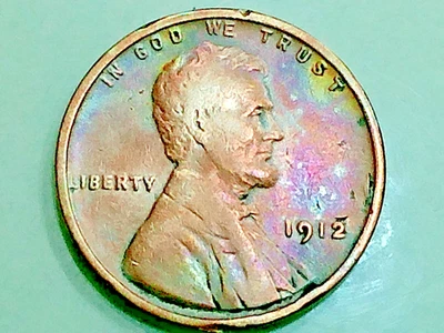 1912 us copper penny - rb - 3.1 gr. - lite toning -colorful - crack thru rev. - Image 1 of 2