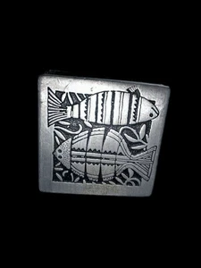 Vintage 1979 Sultan Handcrafted Solid Pewter Trinket Box 1.5” Square Fish Design - Picture 1 of 9