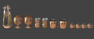 13 Pc Vintage Copper Bar Set with Cruet Brandy Whiskey Beer Shot Cups India - Picture 1 of 19