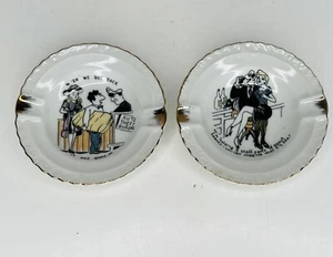 2 Vtg 1950's Naughty Ashtray Risque Japan Adult Humor Cartoon Funny Couples Boss - Picture 1 of 4