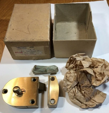 Rare NOS Old Antique Vintage Russwin New Britain Brass Door "D" Latch Assembly Cover