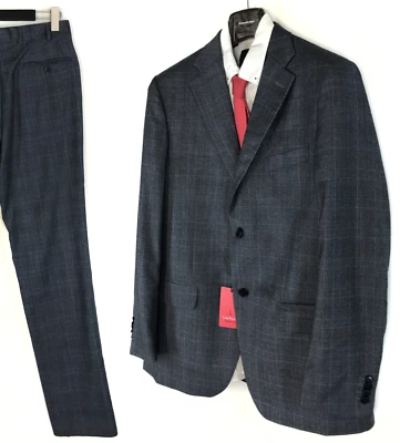 Men's Luigi Bianchi Mantova Suit LBM 1911 Wool Grey Check Blazer Pants Size 48 R - Imagem 1 de 4