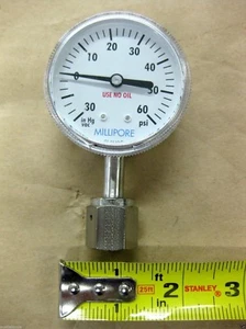 Aspirador de palmo - Manómetro de presión de 60 PSI Millipore 01-0110-D accesorios de junta de metal - Imagen 1 de 3