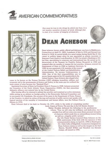 #415 29c Dean Acheson #2755 USPS Gedenkmarkentafel - Bild 1 von 1