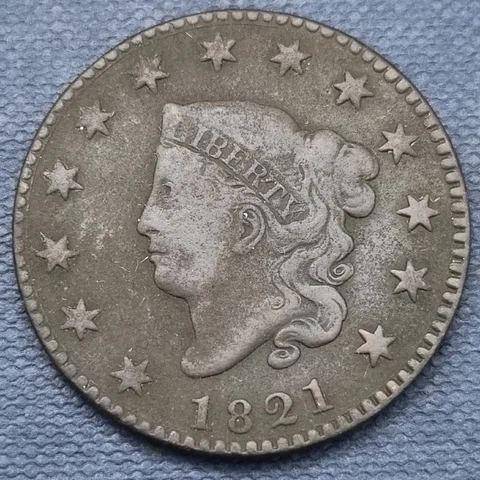 1821 Coronet Head Large Cent 1c Better Grade VF - XF Details #58316 Cover