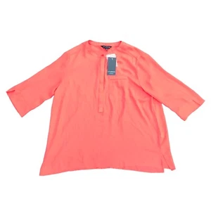Liz Jordan Womens Lady Blouse Top Gown Sz 14 Orange Polyester 3/4 Sleeve Button - Picture 1 of 11