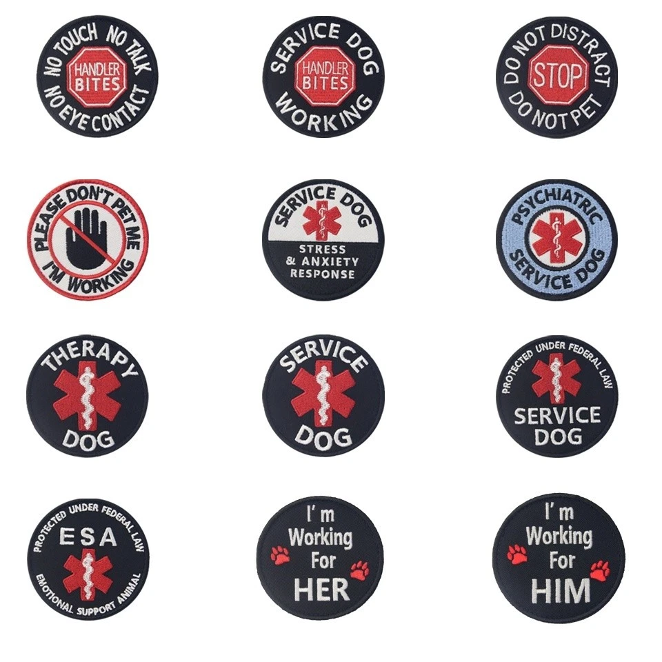 Service Dog vest patches Embroidered Hook Loop sew on transfers Badges Round - Image 1 of 4