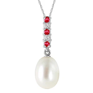 4.15 CTW 14K Solid White gold fine Necklace 16-24" Diamond Ruby Briolette pearl - Picture 1 of 6