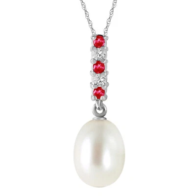 4.15 CTW 14K Solid White gold fine Necklace 16-24" Diamond Ruby Briolette pearl - Image 1 of 4