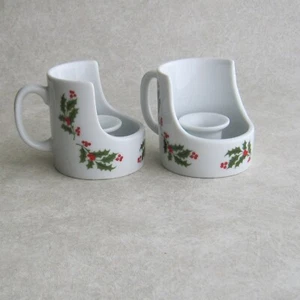 Lenox Candle Holders Holly Christmas Pair Handled Stick Taper Sconce Vintage 70s - Picture 1 of 10