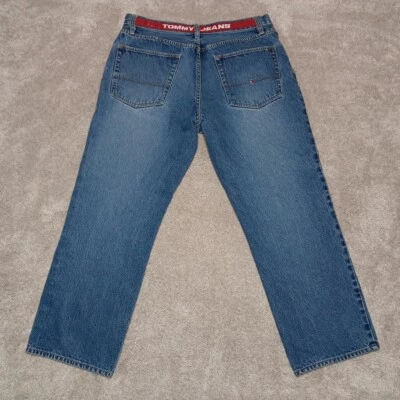 Vintage Tommy Hilfiger Jeans Men's 36x30 Blue Baggy Wide Leg Y2K Skater Hip Hop  - Image 1 of 4