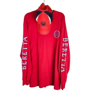 Beretta Firearms Red Long Sleeve Shirt & Cap Set Logo Sleeves Cotton Large Size - Picture 1 of 12
