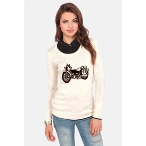 VOLCOM Women Cotton Sweater Knit ScoopNeck Long Sleeve Pullover White Motorcycle - Picture 1 of 12