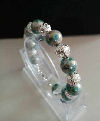 Schmuck Perlen Armband Fantasia-Perlen mint und filigranen Silber Perlen 21+4 cm - Bild 1 von 2