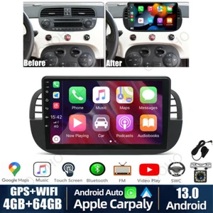 9" 64GB For Fiat 500 2007-12 Apple Carplay Android 13 Car Stereo Radio Wifi Navi - Picture 1 of 20