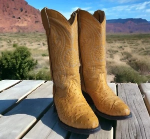 Mexican Ostrich Full Quill Pin Leather Western Boots Mens 7.5 * 26-1/2 Cowboy - Picture 1 of 12