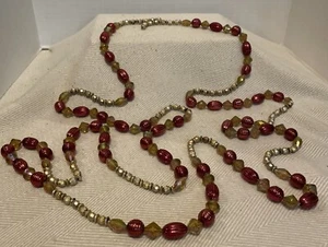 VINTAGE RED & GOLD BEAD CHRISTMAS TREE GARLAND PLASTIC Approx 12 FEET - Picture 1 of 3
