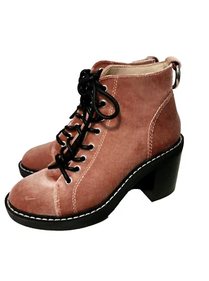 Dolce Vita Rose Pink Velvet LYNX Lace Up Combat Ankle Boot 7.5 - Image 1 of 4